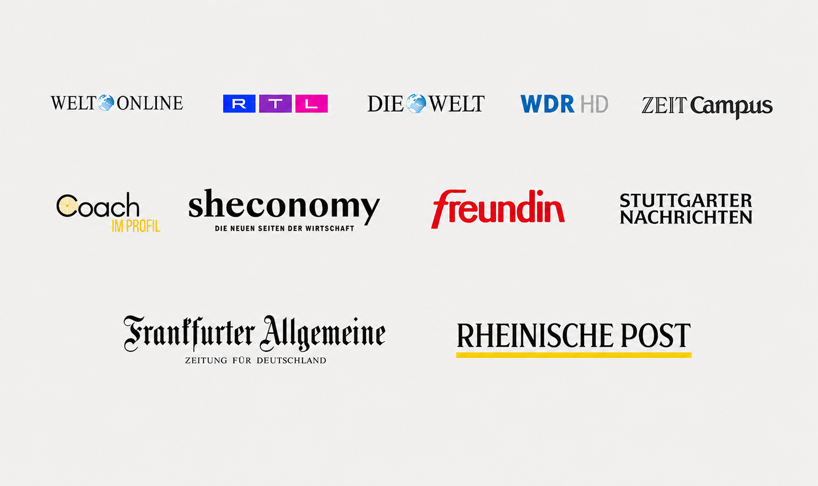 Bekannt aus: WELT, RTL, DIE ZEIT, WDR, ZEIT Campus, Coach, sheconomy, freundin, Stuttgarter Nachrichten, Frankfurter Allgemeine, Rheinische Post